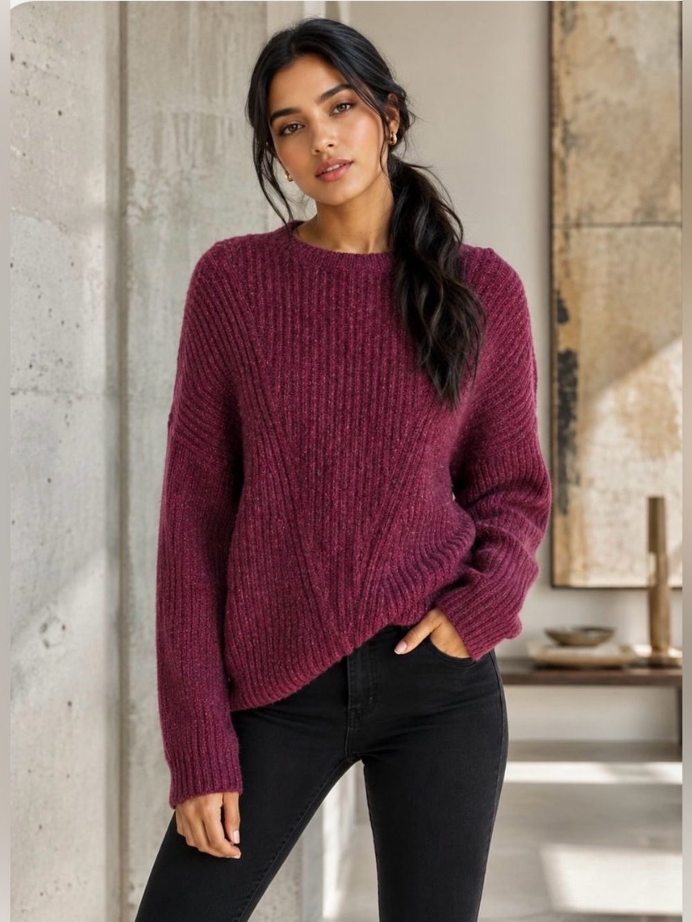 NWT TED BAKER LONDON Bettie Boxy Wool Cashmere Sweater Jumper Burg L MSRP $288